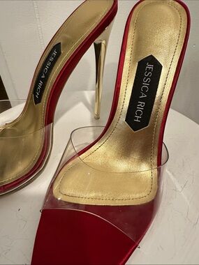 Jessica Rich Satin Red Wine Mule Gold Stiletto Size 38